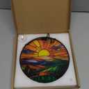 Hanging Stained Glass for Windows,20cm/7.87inch Sunrise Stained Glass Suncatcher Garden Hangings Christmas Mother's Day, Valentine's Day Ornaments Festival Housewarming Gift