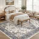 9x12 Washable Area Rugs for Living Room: Non Slip Vintage Beige Blue Rug, Large Soft Stain Resistant Indoor Floor Carpets for Bedroom Dining Room Nursery Home Office Kid & Pet Friendly