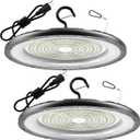 AIKVSXER 2 Pack UFO LED High Bay Light, 150W 30000LM LED Shop Lights, Commercial High Bay Lighting with Plug & Hanging Hook, Round UFO Lights IP65 Warehouse Garage Workshop Lighting