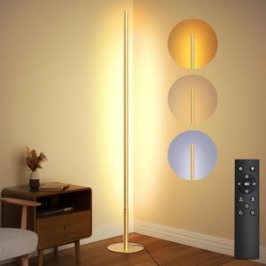 Tacopet LED Corner Floor Lamp for Living Room, Dimmable Light with Remote, 2700-6500k Stepless Adjustable Colors & Brightness, Modern Reading Bright Light, 58" Standing Lamp for Bedroom (Gold)