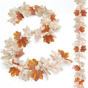 2 Pack Fall Maple Leaves Garland Fall Thanksgiving Decorations for Home Total 11.8Ft Fall Leaves Garland Hanging Artificial Autumn Foliage Garlands for Home Wedding Mantle Fireplace Party Christmas