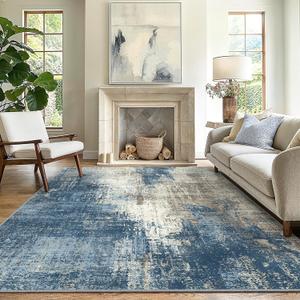 GENIMO Washable Area Rugs for Living Room Bedroom, 10x12 Modern Abstract Non Slip Rug, Low Pile Soft Contemporary Indoor Floor Carpet Cover for Dinning Room Kitchen, Slate Blue