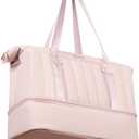 NISHEL Weekender Duffle Bag, Double-Layer Carry On Personal Item Overnight duffle bag, Large Capacity Travel Bag with Separate Shoe Compartment, Pink