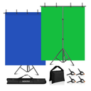 Blue Green Screen Backdrop with Stand Kit, 6.5 X 6.5Ft T-Shaped Adjustable Photo Backdrop Stand 2-in-1 Reversible Blue Greenscreen Background, 4 Clamps, Sandbag