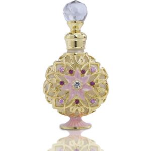 YU FENG Jeweled Flower Perfume Bottles Empty Vintage Decorative Fancy Crystal Glass Perfume Bottle Refillable(Golden,10ml)