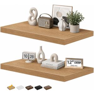 RICHER HOUSE 12" Deep Floating Shelves, 24 Inch Long Rustic Wood Wall Shelf