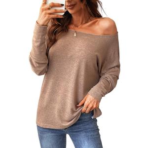CUPSHE Women Long Sleeve Off The Shoulder Knitted Tops Casual Loose Fit Solid Blouses, L