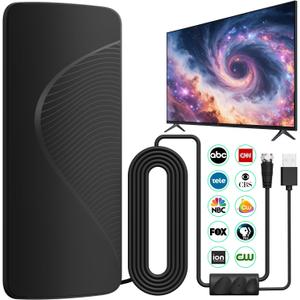 2026 Upgraded TV Antenna: TV Antenna Indoor for Local Channels with Amplifier, 3000+ Miles Long-Range Reception Supports Digital 4K 1080P HD Smart TV/Older TVs, 33ft Coaxial Cable