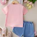 WDIRARA Toddler Girls 2 Piece Bow Knot Cute Summer Outfits Short Sleeve T Shirt and Denim Shorts Sets (Pink)