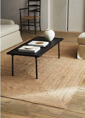 FRELISH DECOR Handwoven Jute Area Rug - 4x6 Feet Natural Yarn - Rustic Vintage Beige Braided Reversible Rectangular Rugs for Bedroom - Kitchen - Living Room - Farmhouse (4' x 6')
