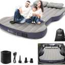 Self-Inflating Car Air Mattress Custom for Tesla Model Y 2025 2024-2020 Outdoor Camping Air Bed with 2 Pillows Built-in Pump Air Couch Mat Flocking Surface Air Cushion Model Y Accessories(Beige&Blue)
