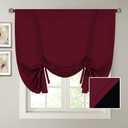 H.VERSAILTEX 100% Blackout Burgundy Red Tie-Up Shade Bathroom Curtain Thermal Insulated Window Shade Light Blocking Curtains for Kitchen 63 inches Long Rod Pocket Burgundy