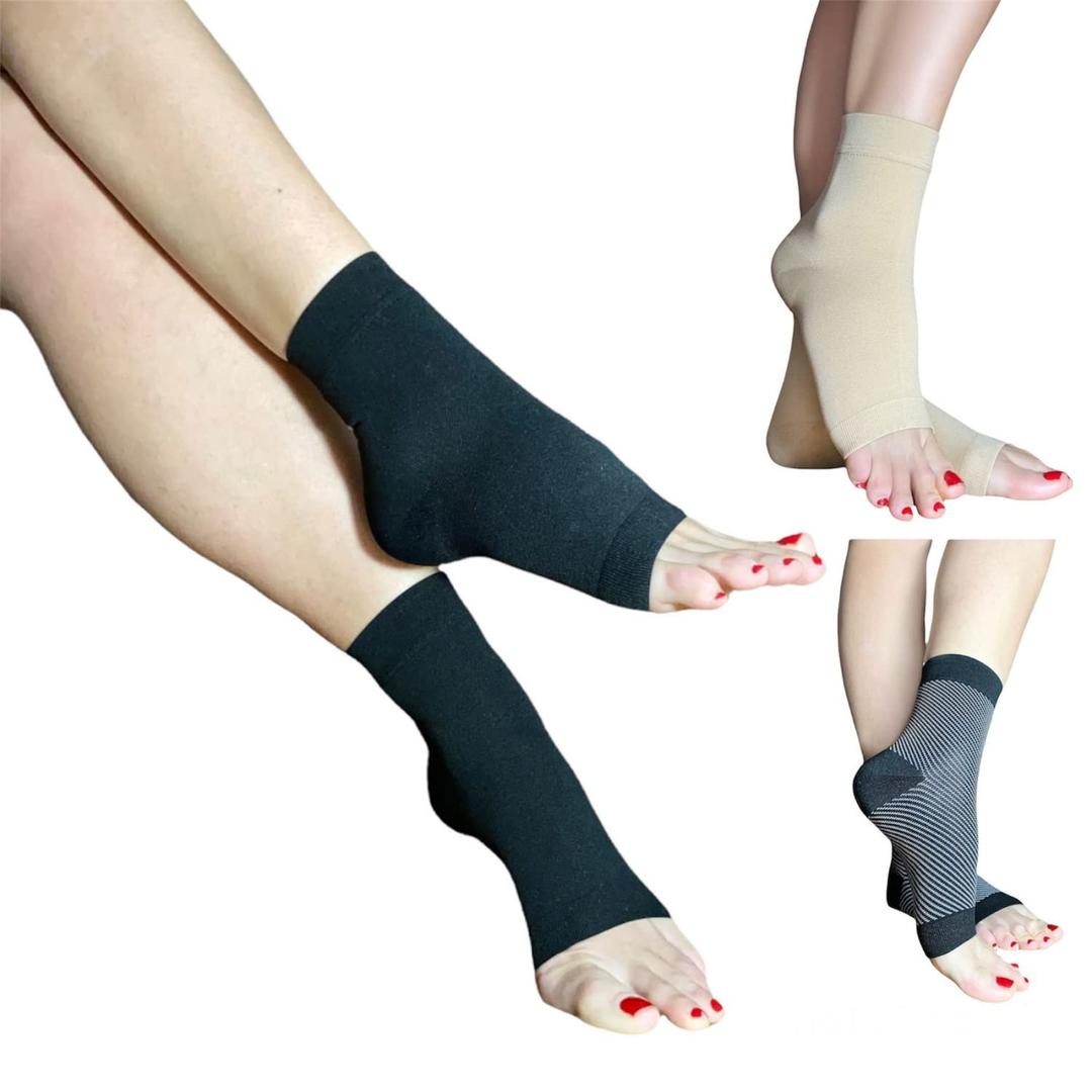 KEVVI Ankle Compression Socks - Relieve Foot Pain & Swelling - Open Toe - Unisex (Black, L)