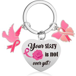 Konsait Breast Cancer Keychain, Breast Cancer Gift Heart Shape Inspirational Keychains for Women Girls Pink Ribbon Accessories Inspirational Gifts Party Favor (Pink)