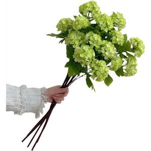 Artificial Snowball Viburnum Flowers,Artificial Hydrangea Flowers,27.5 Inch Three-Headed Faux Hydrangeas,for Home Office Decor Wedding Party Decor(3pcs) (Green)