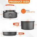 THTYBROS 17pcs Camping Cookware Kit, 0.45Gal Pot, 7inches Pan,0.30Gal Kettle Set with 2 Set Stainless Steel Cups Plates Forks Knives Spoons for Hiking