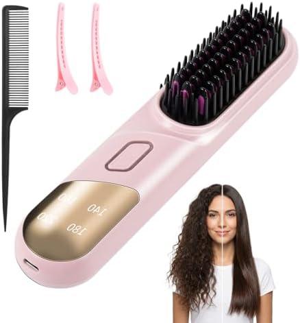 Go Brush Pro 2026 Straight Hair Brush 300 Million Negative ions Portable Cordless Straight Hair combsuitable for Women, 4-Temperature Fast Heating MCH Ceramic Coating is Smooth (Pink)