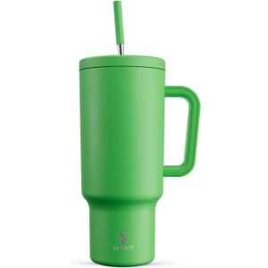 Meoky 40 oz Tumbler with Handle and Straw: Stainless Steel Insulated Tumbler with Lid and Straw - 100% Leak Proof Tumbler for Car Cup Holders - Travelers Commuters Workers, Green