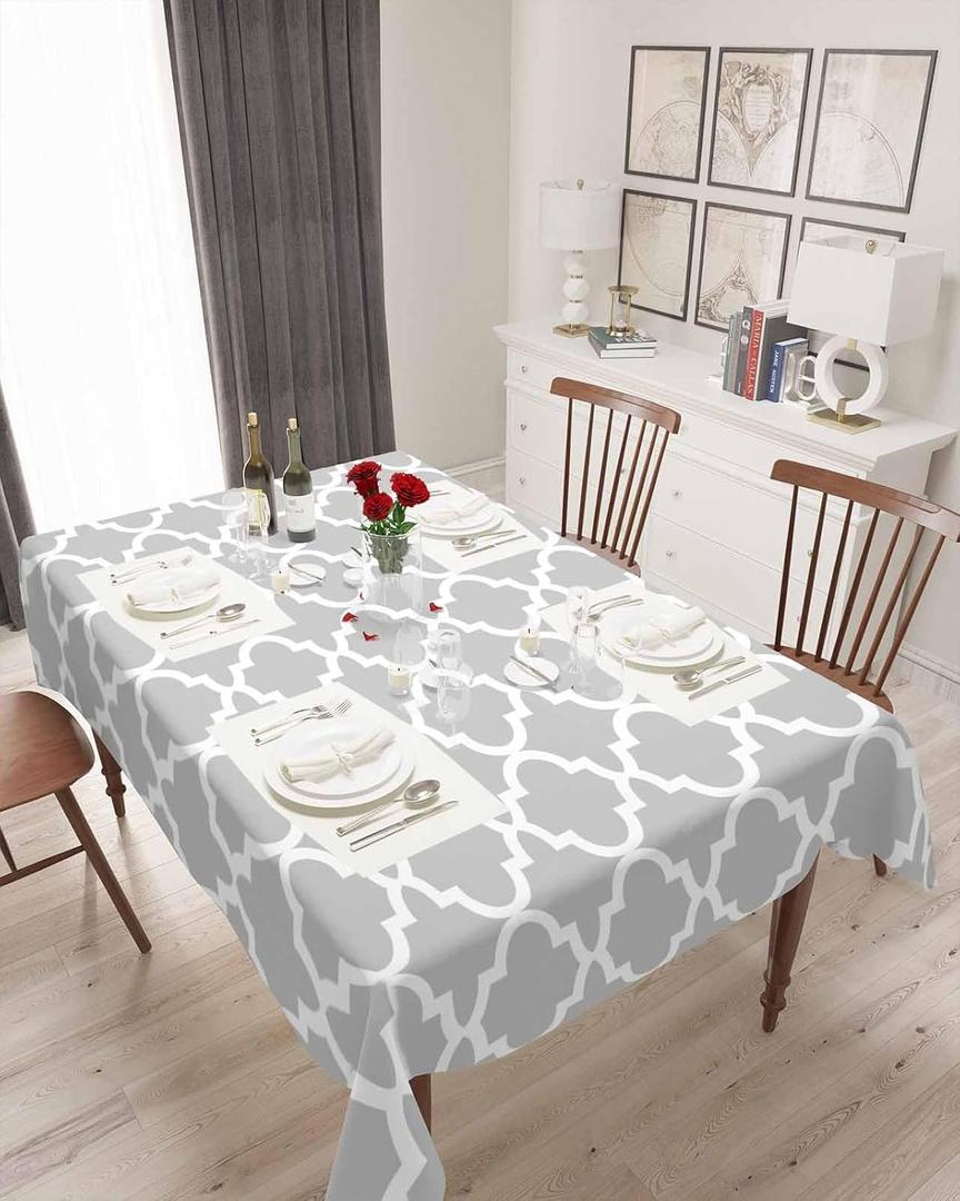 Light Gray Table Cloth Waterproof Tablecloths, Minimalist Boho Abstract Ethnic Motifs Tablecloth Dining Table Cover Cloth for Kitchen Party Outdoor Tabletop Decor, Rectangle Tablecloth 60x102 Inch