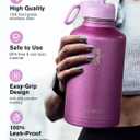 Coolflask Half Gallon Water Bottle Insulated with Straw & 3 Lids, 64 oz Water Jug Large Metal Stainless Steel Wide Mouth for Sports, Gym or Office, Non-BPA Keep Cold 48H Hot 24H, Glitter Pink
