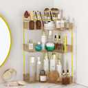 SUNZOS Corner Bathroom Counter Organizer, 3-Tier Countertop Perfume Tray Organizer with Makeup Brush Holder, Vanity Makeup Cosmetic Storage for Dresser (Amber Gold)