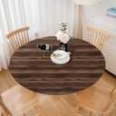 Natural Wood Texture Polyester Round Tablecloth Fitted,Dark Brown Wood Grain Tablecloth Tablecloths, Washable for Kitchen Dining Outdoor Party Picnic Wedding Banquet 46"-56"
