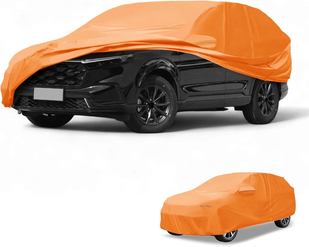 Car Cover Waterproof All Weather Automotive Outdoor Anti-UV Full Exterior Cover for Honda CRV 210D-PU Orange with Left Side Zippers