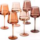 Venus Colored Wine Glasses Set of 6-18ozHand Blown Brown Wine Glasses with Tall Long Stems and Flat Bottom, Amber Colored Glassware-Unique Gifts for Wine Lovers-Wedding Gifts