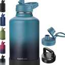 RUBYFLASK 64oz Insulated Water Bottle with Straw, Half Gallon Stainless Steel Vacuum Water Jug, Large Thermal Water Bottle Flask with Leakproof 3 Lids for Travel, Camping, Gym Sports Indigo Black