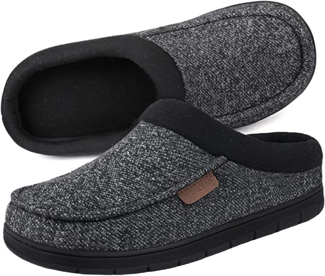 ULTRAIDEAS Men's Nealon Moccasin Clog Slipper, Slip on Indoor/Outdoor House Shoes (7-8, Black/Grey)