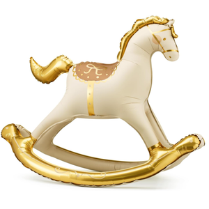 Inflatable Standing Rocking Horse Balloon PartyDeco 41.5x34 Inch, Large Horse-Shaped Air Balloons, Gold and White Foil Baby Shower Cowboy Decoration Gender Neutral Nursery or Party Decor