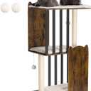 FourFurPets 43.8in 3-Tier Modern Cat Tree Tower Condo, Cat Scratch Posts for Indoor Cats, Big Plate, Two 19.7in Full Sisal Scratching Posts, Rustic Brown