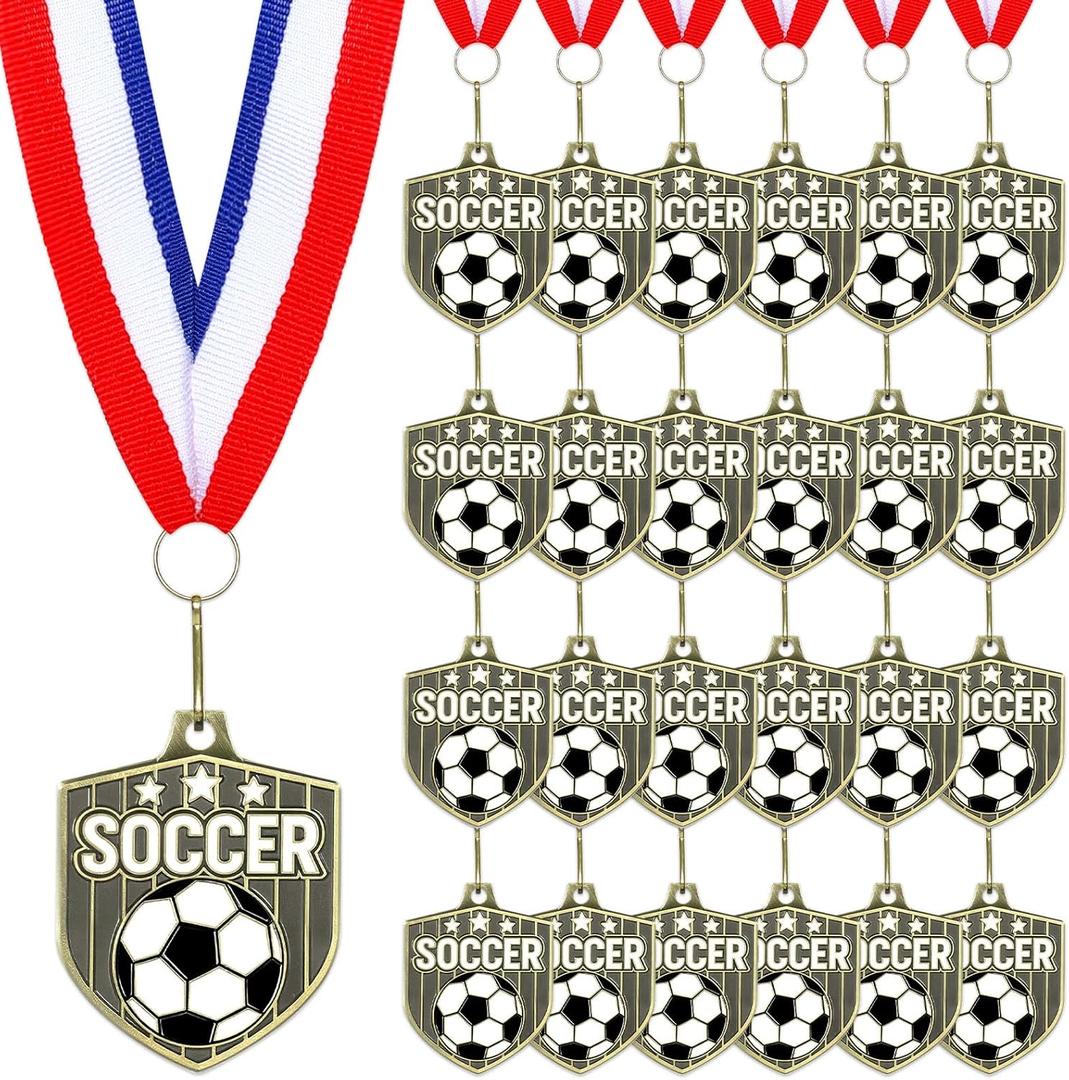Tondiamo Award Medals Bulk Sports Medals with Neck Ribbons 2 Inches Winner Award Prize Gift for Sports Themed Party Favors Tournaments School Match(24 Pcs, Football Medal)