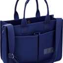 Canvas Tote Bag for Women, Women's Bags Crossbody Bags Work Laptop Tote Bag Large Handbags Purse for Travel Nurse Teacher (Navy Blue With Compartments)