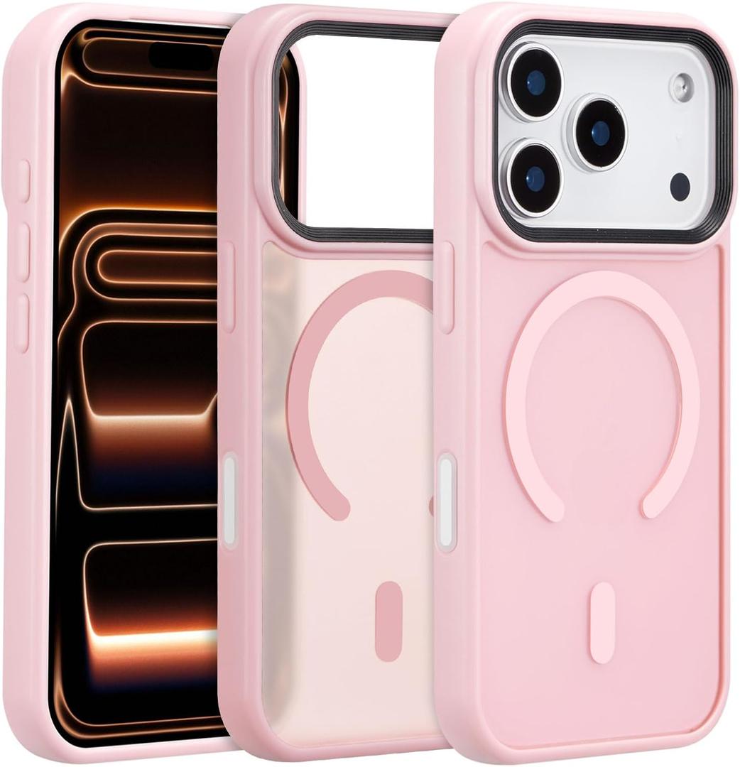 ZTOFERA Magnetic for iPhone 17 Pro Case,Compatible with MagSafe,Raised Camera Protection+AI Camera Control Button,Anit-Fingerprint Translucent Matte Back Phone Cover(Pink)