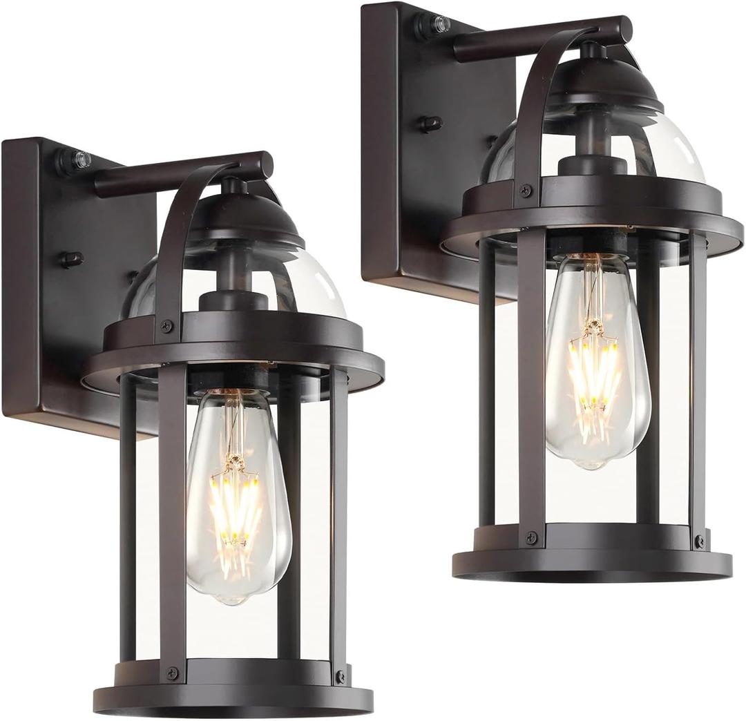 OKELI Dusk to Dawn Outdoor Wall Lights, Waterproof Lighting Fixtures Rustic Farmhouse Wall Lanterns with Clear Glass Shades Anti-Rust Outside Lights for Garage Patio Porch(Brown, 2 Pack)