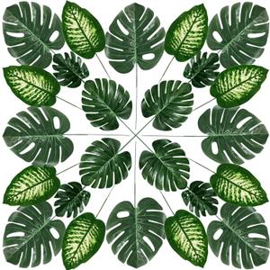 80 Pieces 4 Kinds Artificial Palm Leaves with Stems Faux Monstera Leaves Tropical Plant Simulation Safari Leaves for Tropical Leaves Decorations Beach Birthday Jungle Hawaiian Luau Party
