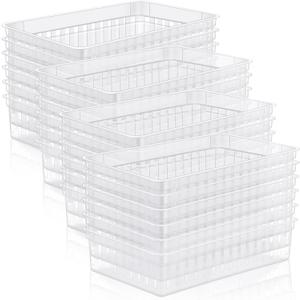 Wenqik 24 Pcs Plastic Storage Baskets for Classroom Organizing Small Pantry Storage Bins Rectangular Tray for Back to School Household Toys Classroom Bedrooms, Kitchens Countertops(Clear)