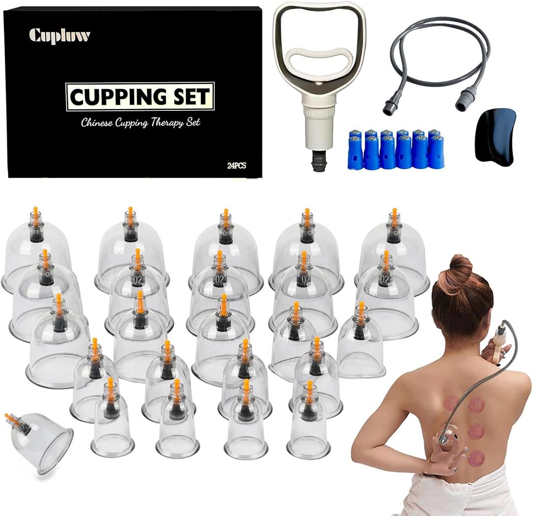 Cupping Set, 24 Cups Cupping Kit for Massage Therapy, Chinese Cupping Therapy Set with Magnetics, Professional Vacuum Cupping Set for Cellulite Reduction Muscle Pain Relief with Manual Pump