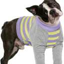 FUAMEY Dog Recovery Sleeve with Elbow Protector,Dogs Shirt Stop Licking Joints,Pet Long Sleeve Suit Protecting Dog's Front Leg Arm Wounds Cover Skin Conditions Purple Stripes S