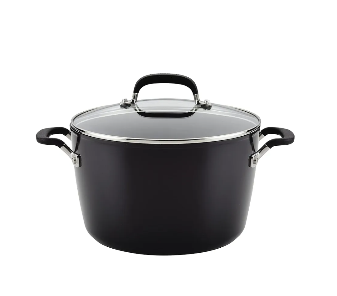 KitchenAid Hard Anodized Nonstick Stockpot with Lid, 8 Quart, Onyx Black