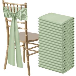 50 PCS Sage Green Satin Chair Sashes Bows Universal Chair Ribbon Ties Back Sash for Wedding Party Reception Events Banquets Hotel Event Chair Cover Decoration (7x108 inch)