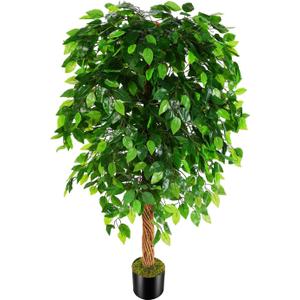 5ft Artificial Ficus Silk Tree (60in) with Plastic Nursery Pot Faux Tree, Fake Plant for Office House Farmhouse Living Room Home Decor (Indoor/Outdoor)