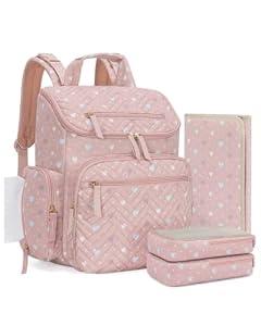 KABAQOO Diaper Bag Backpack with Detachable Changing Station, Large Capacity Baby Diaper Bags for Boys & Girls, Baby Registry Search Stuff & Shower Gifts, Newborn Essentials Must Haves, Heart Pattern