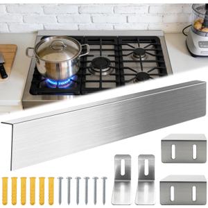 35.8"x3"x1" Stove Rear Gap Filler 304 Stainless Steel Range Guard | Brushed 304 stainless steel gap cover resists heat and corrosion. Includes 4 brackets for rapid, tool-free oven installation.