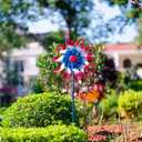 VEWOGIFT Wind Spinners Outdoor, 15 Inch Dia Metal Wind Sculpture & Spinner, Red White Blue Patriotic Kinetic Windmill for Garden Yard, 4th of July Independence Day Decor, 58" Tall