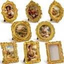 Qunclay 8 Pcs Vintage Picture Frames Set Gold Tiny Picture Frames Wallet Size Baroque Antique Resin Photo Decor for Valentines Day Wedding Party Tabletop Home Decor(Mixed Style 2)