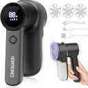 Rechargeable Fabric Shaver Lint Remover : 3-Speeds Sweater Shaver with LED Display & LED Light, Electric Lint Shaver for Clothing & Furniture, 3 Extra Blades, Type-C Fast Charging Port - Black