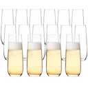 YANGNAY Stemless Champagne Flutes Set of 16, 8 oz - Clear Glass Toasting Glasses for Mimosa - Elegant Beverage Glassware