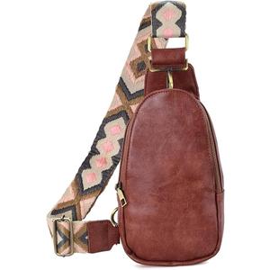 KlaOYer Sling Leather Bags For Women Crossbody Small Fanny Pack Purses Chest Bags With Guitar Strap For Gril Lady